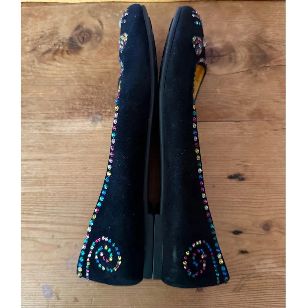 Marc‎ by Marc Jacobs Black Suede Rhinestone Cat Face Ballet Flats Size 37.5